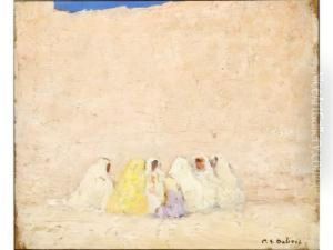 Reunion De Femmes Arabes. Huile Surpanneau Signee En Bas A Droite. 22cm X 27cm by Paul Elie Dubois