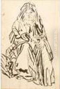 Femme Arabe Assise. Lavis D Encre Nonsigne. 25,5cm X 17,5cm