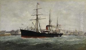Le Ferdinand De Lesseps Leaving Le Havre Harbor by Louis Alexandre Dubourg
