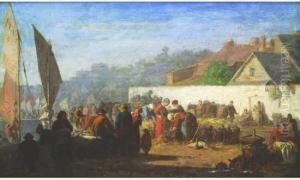 Le Marche A Honfleur, Circa 1865 by Louis Alexandre Dubourg