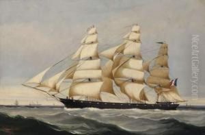 Trois Mats, Huile Sur Toile, Signee Et Datee 1857, 66x100 Cm by Cheri Francois Dubreuil