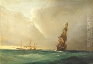 Trois-mats Et Mixte. Huile Sur 
Toile.signee Avec L'ancre Et Situee Au Havre En Bas A Gauche. 38 X 
54,5cm