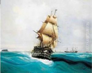Vaisseau A Quatre Rangees De Pont, Battant Pavillon Francais,
Voiles Deployees Par Vent Arriere Vaisseau A Quatre Rangees De Pont, Battant Pavillon Francais,
Voiles Deployees Par Vent Arriere