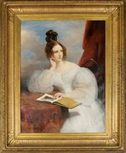 Portrait De Jeune Femme En Blanc Lisant by Claude-Marie Dubufe