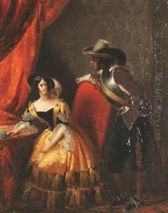 The Duc And Duchesse Of Dino Preparing For Mardi Gras Masqued Ball. by Claude-Marie Dubufe