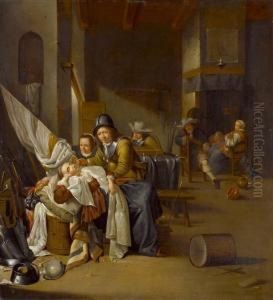 Interieur Mit Schlafender Frau Und Lusternden Soldaten
