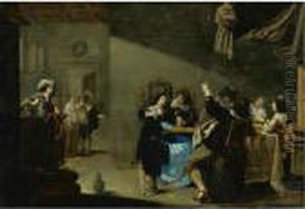 Card Players And Merrymakers Drinking In An Interior - view 1
