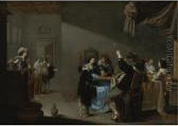 Card Players And Merrymakers In An Interior - view 1