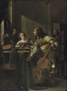An Elegant Company Making Music In An Interior