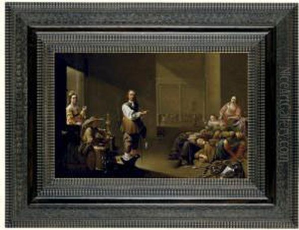 A Guardroom Interior With Sleeping Soldiers - view 1
