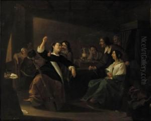 Officers Drinking And Smoking In A Brothel by Jacob Duck