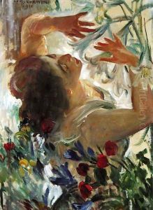 Woman with Lilies in a Greenhouse
