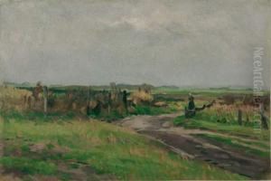 Feldweg Mit Bauerin. by Eugene Gustav Ducker