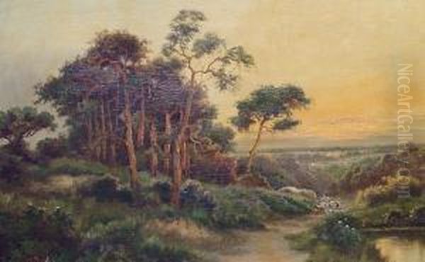 Figures Beside A Pond; And Sheep On A Track - view 1