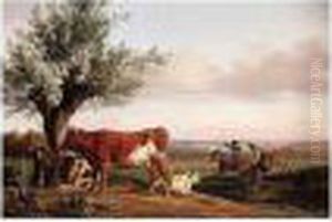 Landscape With Cattle Resting Before A Willow Tree, Boys Riding Mules Beyond