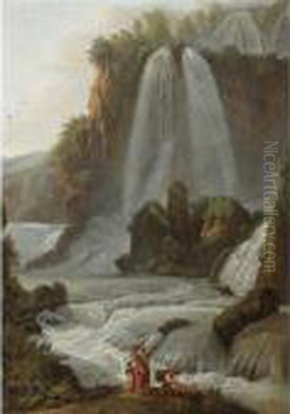 Waterfall At Tivoli by Abraham Louis R. Ducros