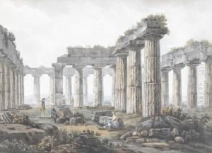Innenansicht Eines Tempels Von Paestum. by Abraham Louis R. Ducros