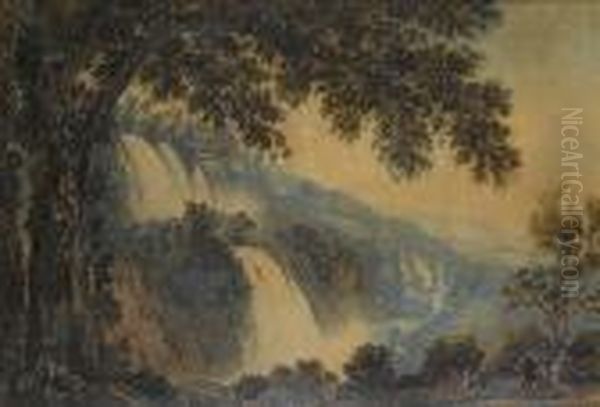 A Group Of Travellers By The 
Falls Of Tivoli; And Peasants Resting With The Temple Of The Sybil Of 
Tivoli In The Background - view 1