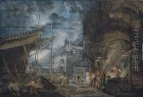The Dockyard Of A Mediterranean Port At Dusk - view 1
