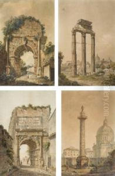 Quatre Vues De Rome: La Colonne
Trajane; Le Temple De Jupiter; L'arc De Titus; Et L'arc De Trajan - view 1