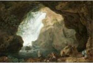 A View Of Neptune's Grotto At Tivoli by Abraham Louis R. Ducros