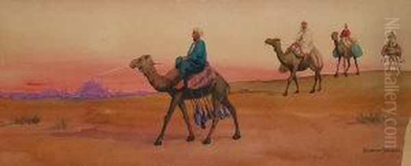 Bedouin Tribesmen Approaching A City At Sunset - view 1