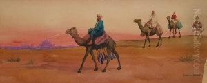 Bedouin Tribesmen Approaching A City At Sunset by Arthur Dudley
