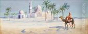 A Camel Rider Before A Mosque In Thedesert A Camel Rider Before A Mosque In Thedesert