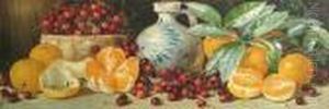 A Still Life Of Oranges, Cherries And A Ceramic Jug by Arthur Dudley