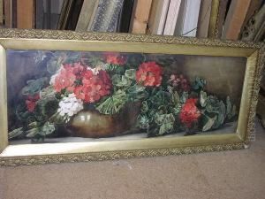 Still Life Of Geraniums And A Vase On A Ledge