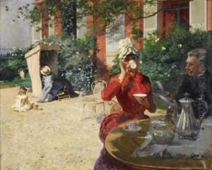 Le Dejeuner Sur La Terrasse, Villerville 1886 by Ernest Ange Duez