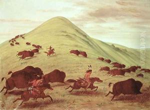 Sioux Indians hunting buffalo, 1835 by George Catlin
