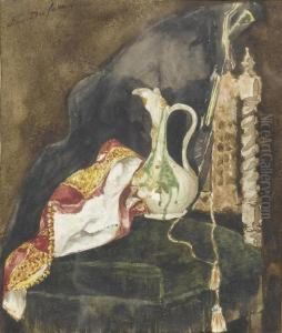 Still Life With A Chair And A Jug. by Jacques-Edouard Dufeu