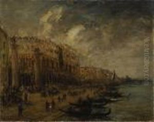 Gondoles A Quai Devant Le Palais Des Doges