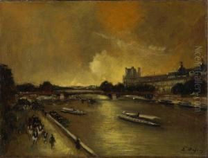 Les Quais Pres Du Louvre by Jacques-Edouard Dufeu