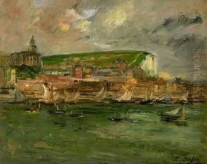 Sudfranzosische Kustenlandschaft Mit Hafen- Und Stadtansicht
