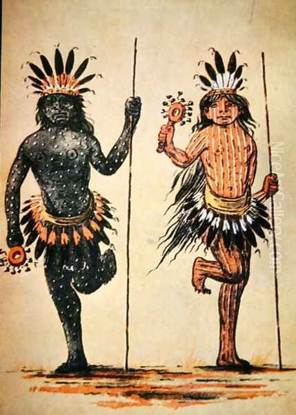 A Mandan tribal dance representing 'Day' and 'Night', from a painting of c.1835 - view 1