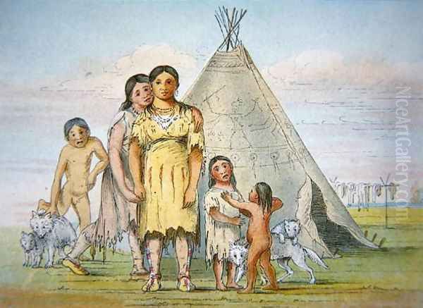A Comanche family outside their teepee, 1841 - view 1