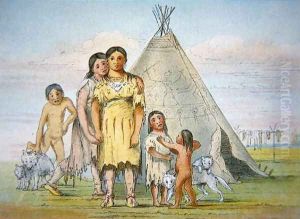 A Comanche family outside their teepee, 1841 by George Catlin