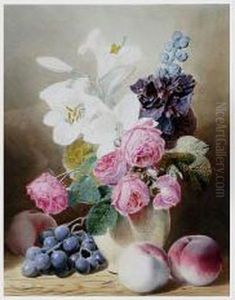 Still Life With Roses, Lilies, Grapes And Peaches