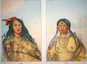 'Chief Wolf on the Hill' and his wife 'She who Bathed her Knees', 1841 by George Catlin
