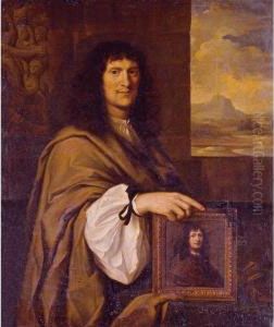 Portrait Of A Man Holding A Portrait by Charles Alphonse Dufresnoy