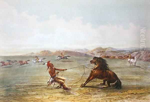 Osage hunters catching wild horses - view 1