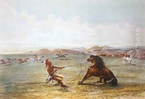 Osage hunters catching wild horses by George Catlin