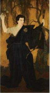 Full Length Oil Portrait Of Michio Ito by Edmund Dulac
