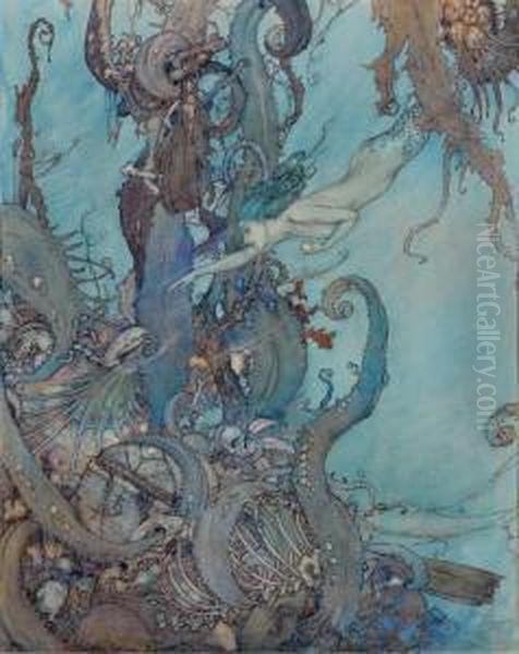 The Little Mermaid (at The Mere Sight Of The Bright Liquid Theydrew Back In Terror) by Edmund Dulac