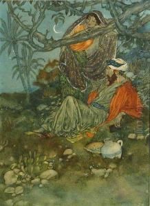 A Romantic Couple In A Moonlit Garden by Edmund Dulac