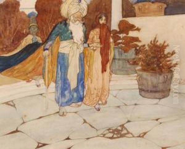 Watercolour, Storybook Illustration, Indistinctly Signed, 7" X9" - view 1