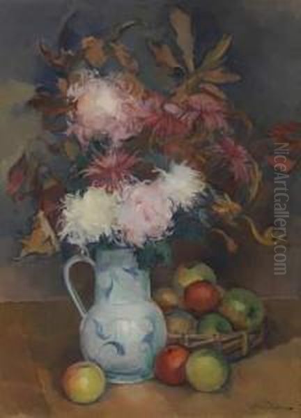Nature Morte Aux Dalhias Et Aux Pommes - view 1