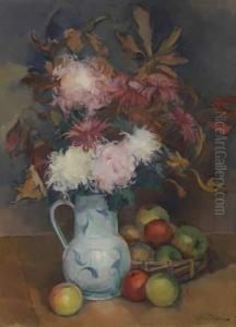 Nature Morte Aux Dalhias Et Aux Pommes